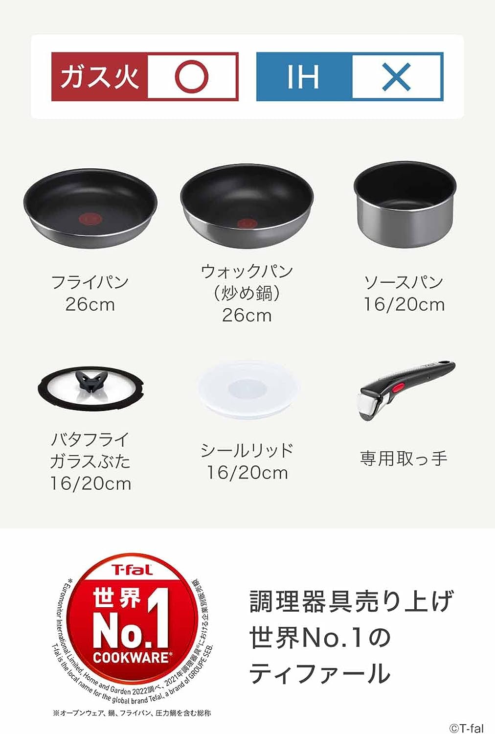 Tefal - L16199 Ingenio Neo Frying Pan and Pot Set 日本版 把手可拆卸鍋煎鍋組 9件組 (灰色 只限燃氣火使用)【平行進口】