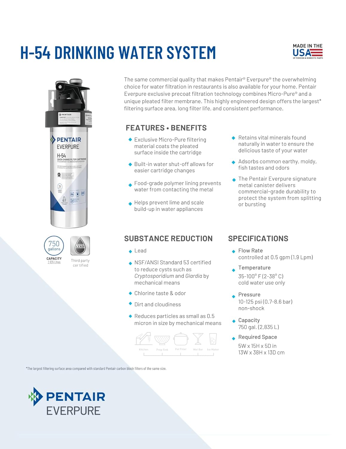 PENTAIR - 愛惠浦 Everpure H54 濾水器替換濾芯 Quick-Change Water Filter Cartridge【香港行貨】